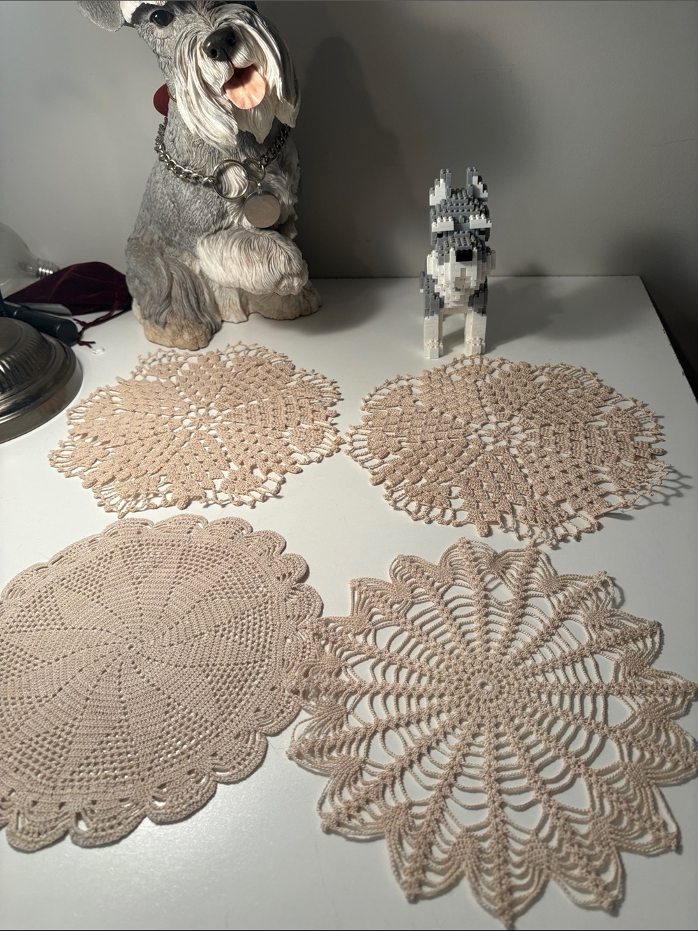 Vintage Handmade Beige Crochet Doilies - Set of 4